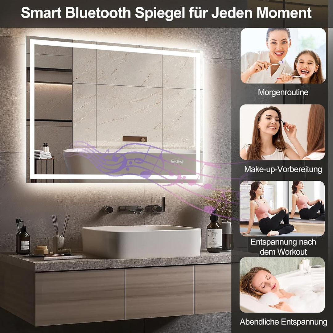 Youyijia Spiegel Mit Beleuchtung,80x60 cm Badspiegel Mit Beleuchtung Mit Touch-Schalter Beschlagfrei