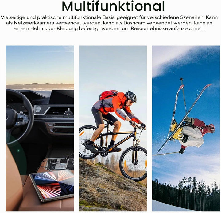 Zunate Lenker Fahrradkamera WiFi, 1080P Small Sport Video Action Kamera mit 120° Weitwinkel, Wasserd