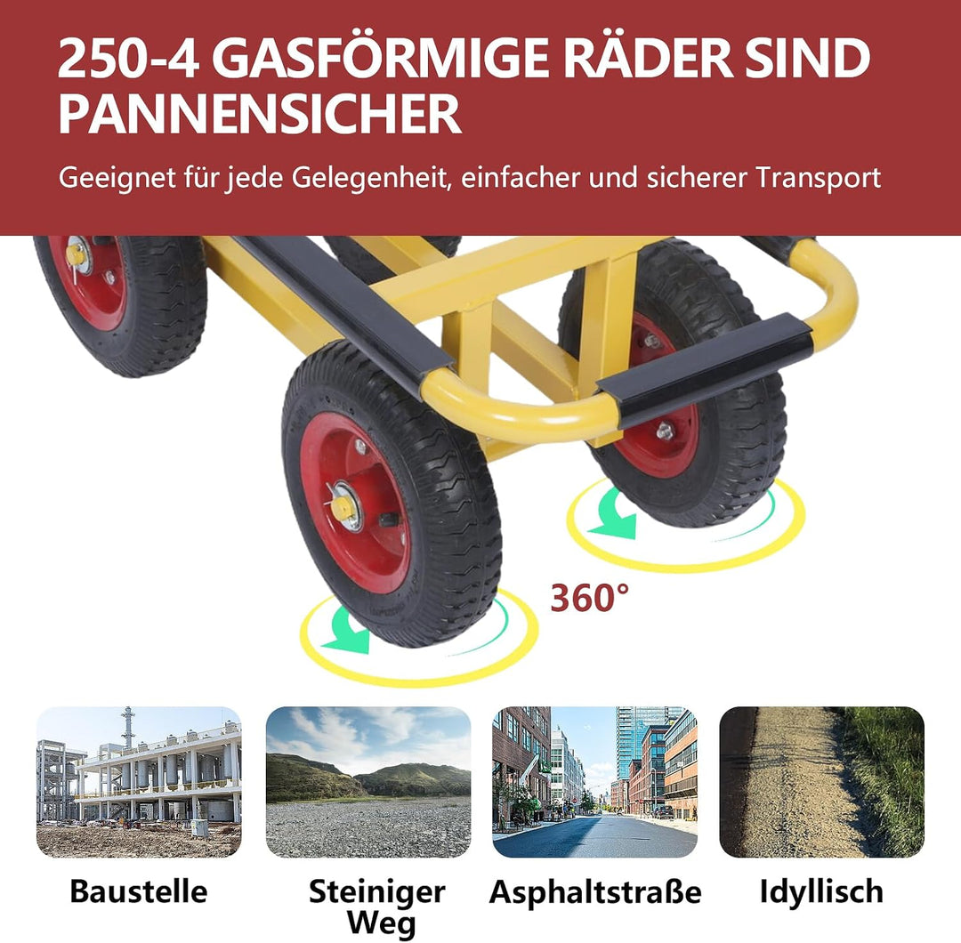 Bauholz Plattenwagen 300 kg Eisen Schwerlast Lasten Karre gelb | 75.5x32x26cm Transportwagen Dolly 4