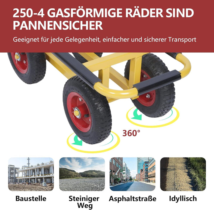 Bauholz Plattenwagen 300 kg Eisen Schwerlast Lasten Karre gelb | 75.5x32x26cm Transportwagen Dolly 4