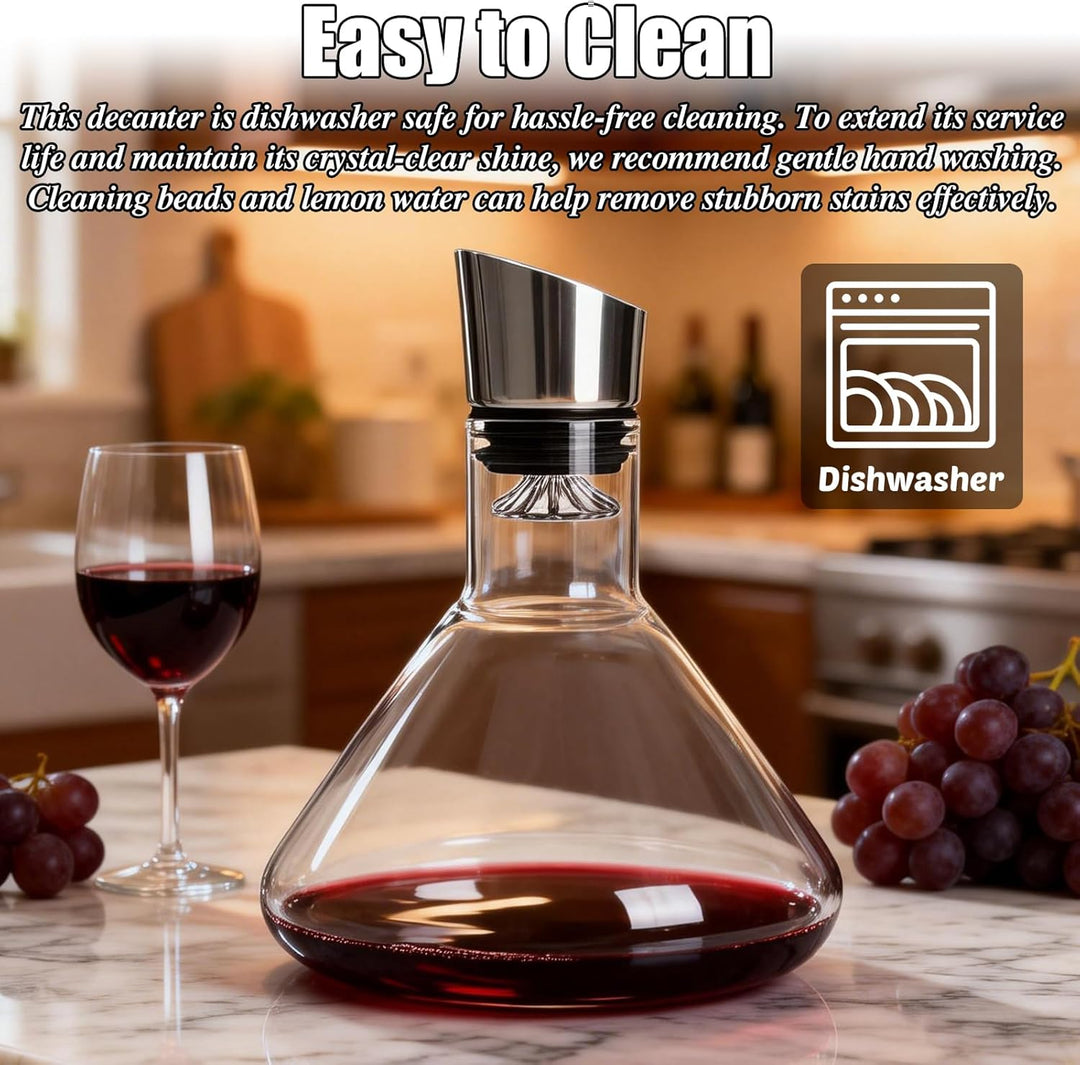 Dekanter Rotwein, Wein Dekanter, Weinbelüfter, Waterfall Quick, Kristallglas, Edelstahl-Ausgiesser,