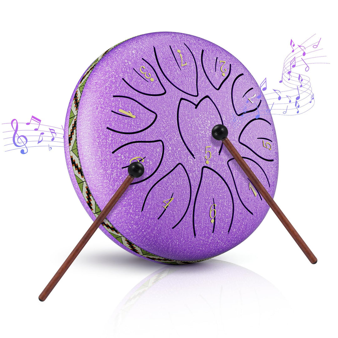 Zungentrommel, Sunowl 6 Zoll 11 Tone Steel Tongue Drum Satz, D-Dur, Stahlzungentrommel für Kinder Er