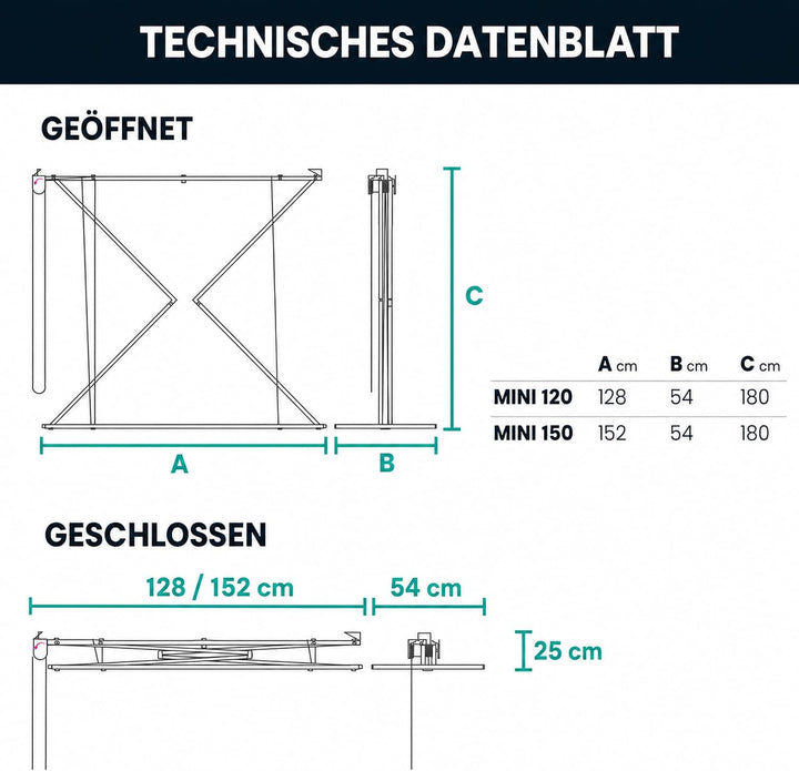 Foxydry Mini, Decke-Wäscheständer, vertikaler Wäscheständer, zusammenklappbar in Aluminium und Stahl