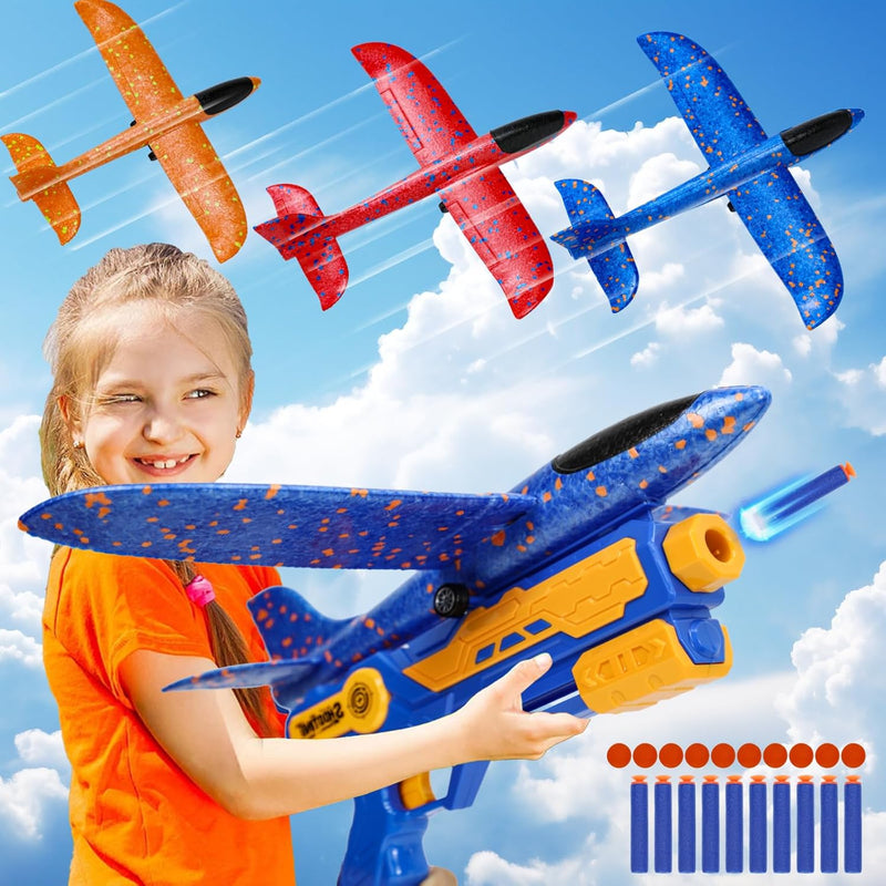 IOUGDSEC 6 IN 1 Flugzeug Launcher Spielzeug Flugzeugbausätze, Schaum Gleiter Katapult, 2 Flug Modi,
