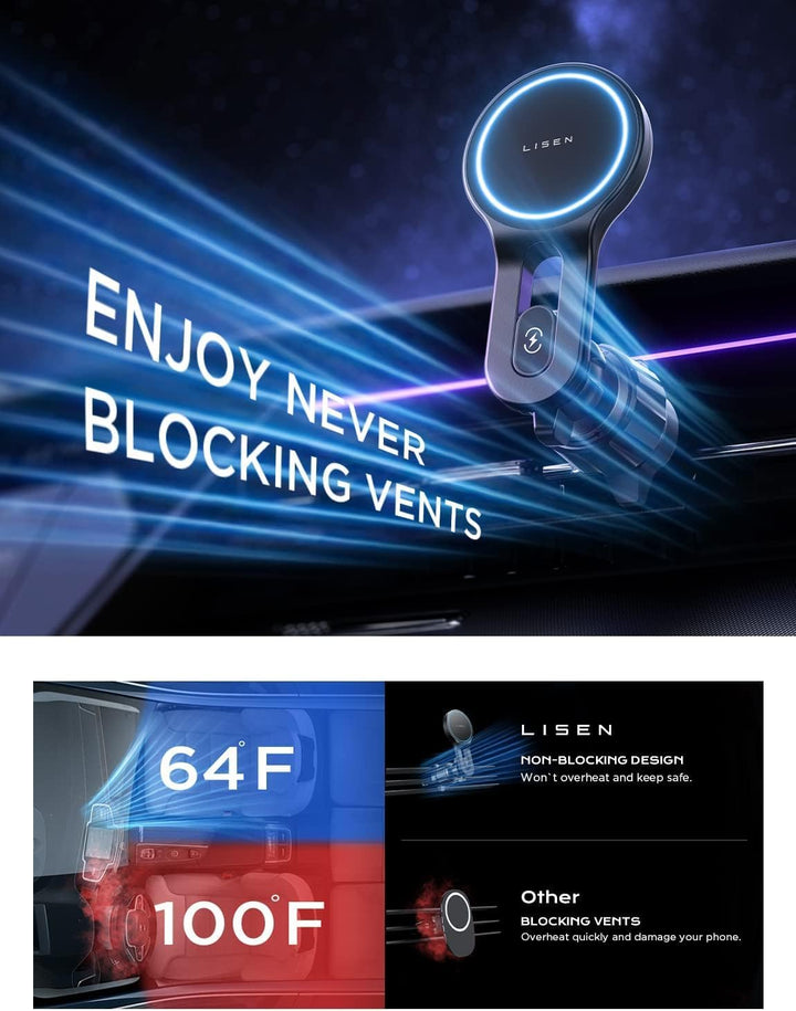 LISEN for 15W MagSafe Autohalterung mit Ladefunktion, Magnet Auto Handyhalter mit Ladefunktion, Kfz