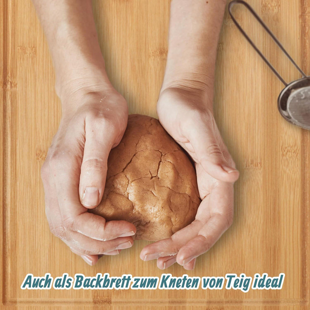 Relaxdays Tranchierbrett Bambus, Anschlagkante, Saftrille, Schneidebrett Küche, antibakteriell, natu
