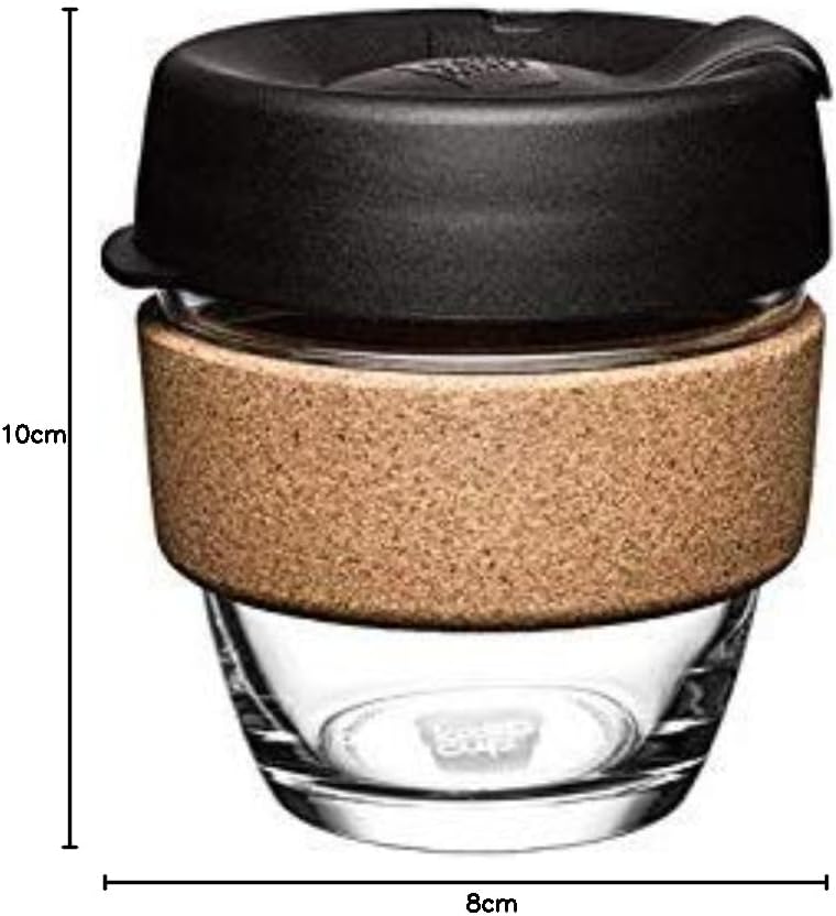 KeepCup Brew Cork, Mehrweg-Glasbecher, spritzwassergeschütz, Small 8oz 227mls, Schwarz 1 Stück Schwa