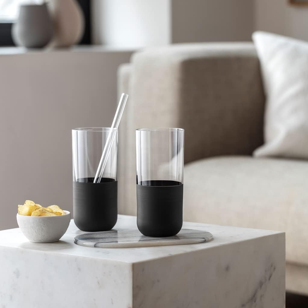 Villeroy & Boch – Manufacture Rock Longdrinkbecher-Set, 4 teilig, Kristallglas mit mattschwarzem Bod