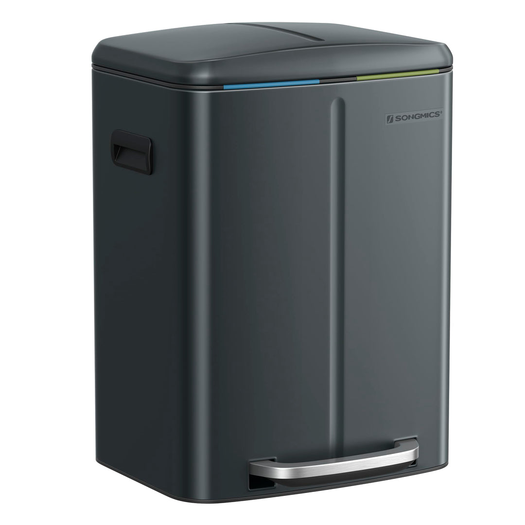 SONGMICS Mülleimer Küche, 2 x 20 L, Mülltrennsystem 2 Fächer, Abfalleimer Metall, Treteimer, Innenei