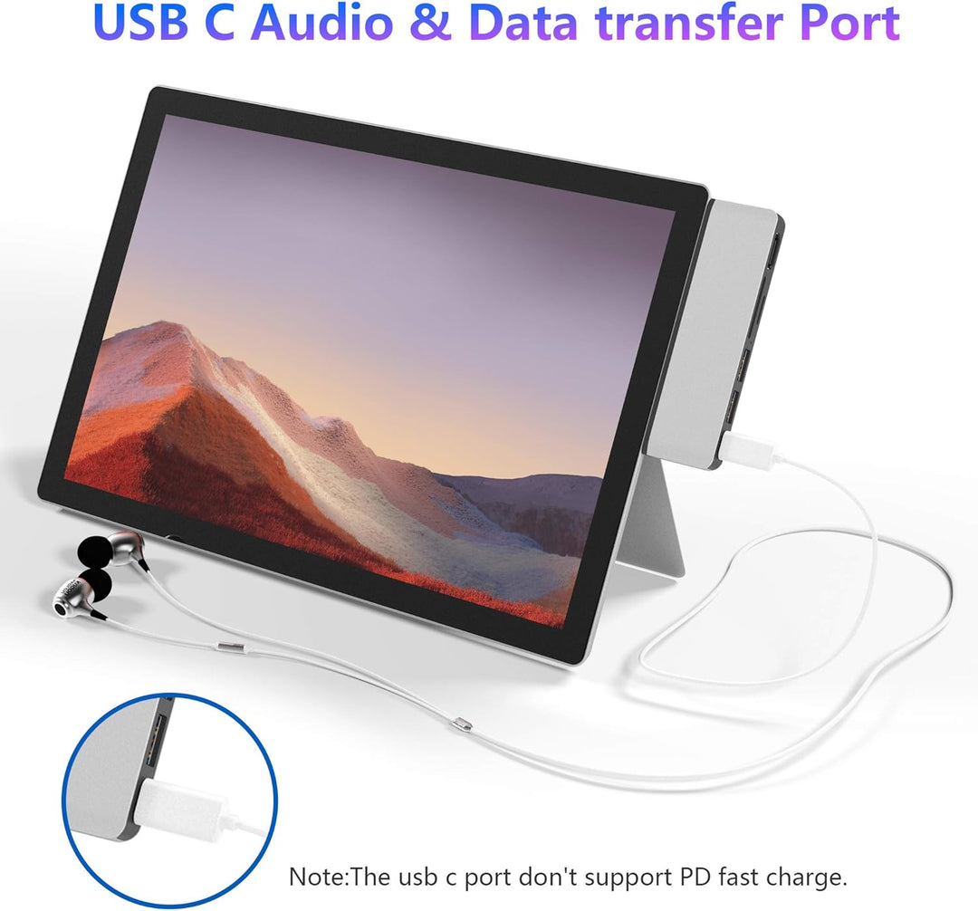 Rytaki Microsoft Surface Pro 7 USB C Hub Docking Station, 6-in-2 Aluminium Surface Pro 7 USB Hub mit