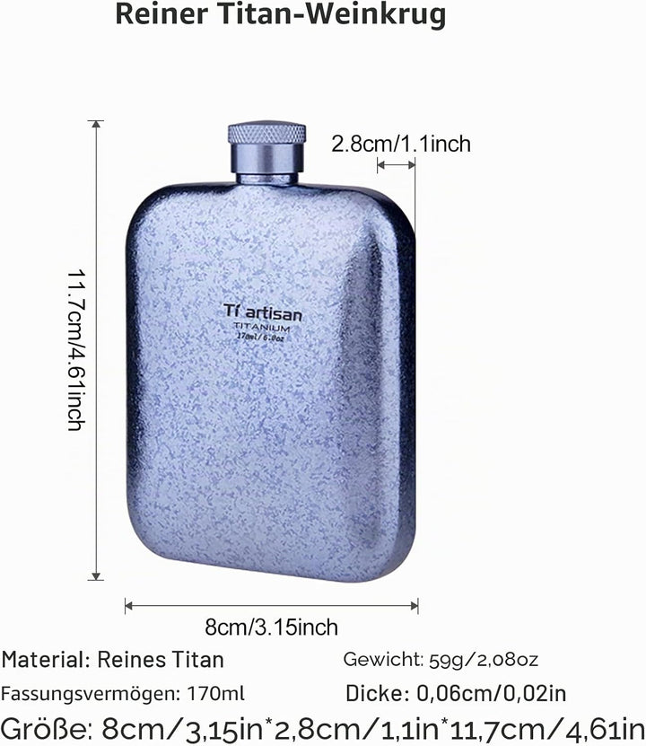 Ti artisan Titan Flachmann mit Trichter Ultraleichte Titanium Hip Flask Whisky Glaskolben für Outdoo
