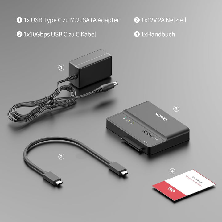 Unitek M.2 SATA Festplattengehäuse Adapter - 2 in 1Tragbarer M.2 Nvme Gehäuse SSD Type C Externes Fe