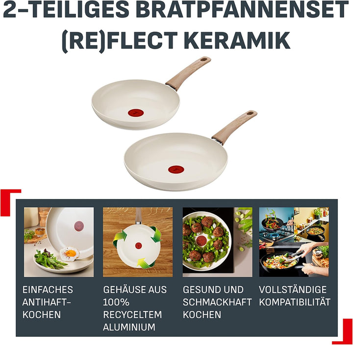 Tefal Reflect On 2-tlg. Pfannen-Set, 24/28 cm, keramische Antihaftbeschichtung, recycelter Aluminium