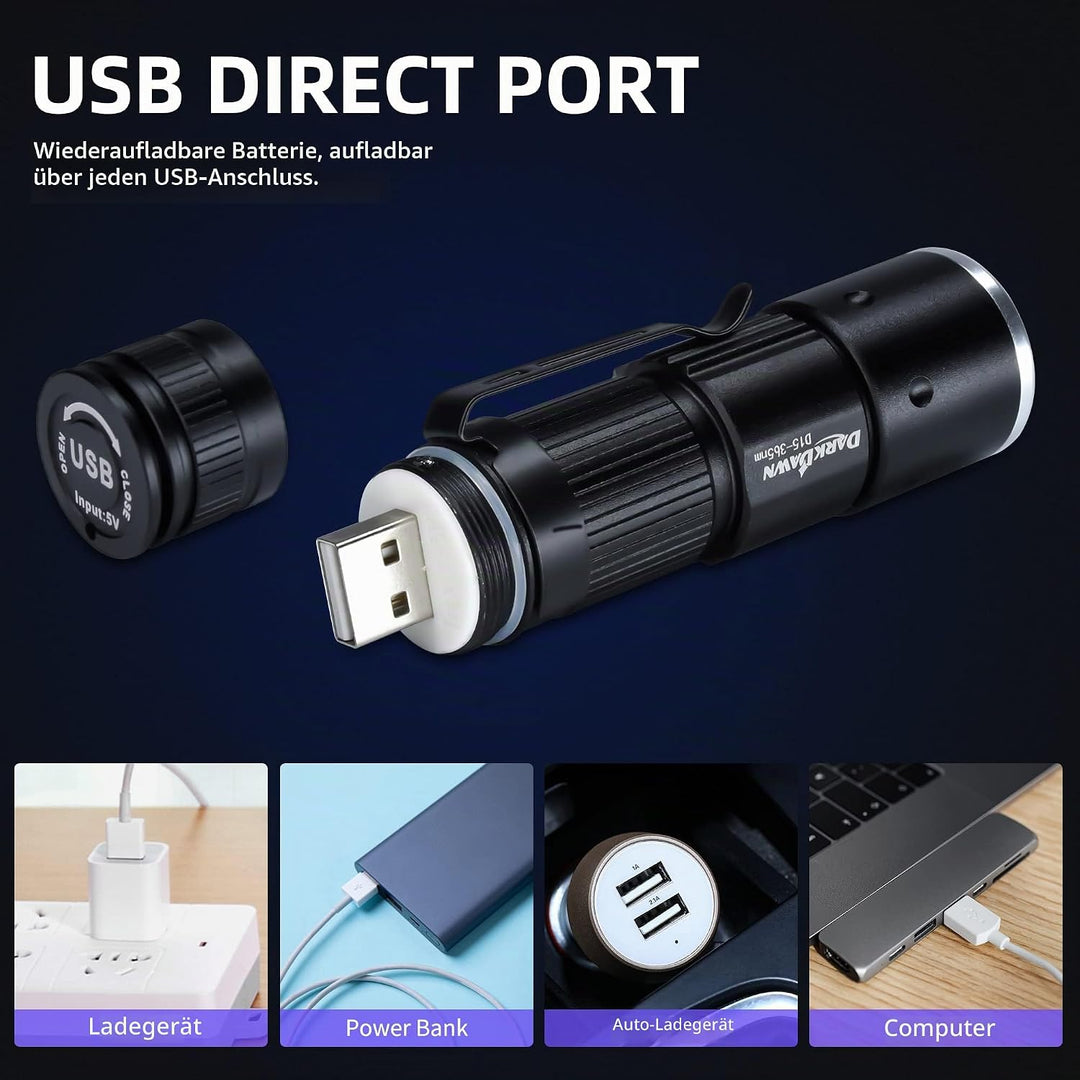 DARKDAWN UV Taschenlampe 365nm Licht Schwarzlicht USB Wiederaufladbar, Woodsche Lampe Ultraviolett L