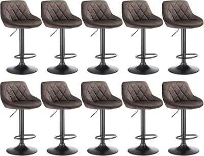 XUANYU 10er-Set Barhocker aus Samt Höhenverstellbare 63-83 cm Barstühle 360° Drehstuhl Küchenstühle