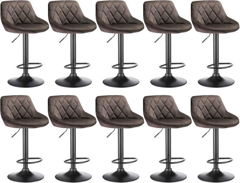 XUANYU 10er-Set Barhocker aus Samt Höhenverstellbare 63-83 cm Barstühle 360° Drehstuhl Küchenstühle
