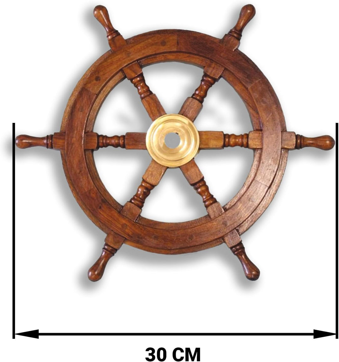 Traditionelle Schiffs 6-Speichen Rad aus Holz mit Messingmittelteil