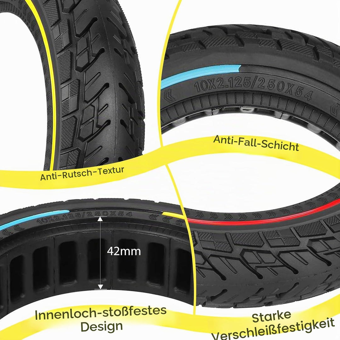 10×2.125 Zoll E Scooter Solid Reifen，250x54 Elektroroller Vollgummireifen für Ninebot F20 F25 F30 F4