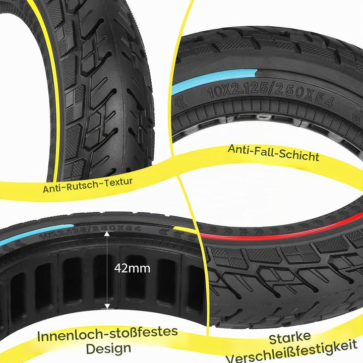 10×2.125 Zoll E Scooter Solid Reifen，250x54 Elektroroller Vollgummireifen für Ninebot F20 F25 F30 F4