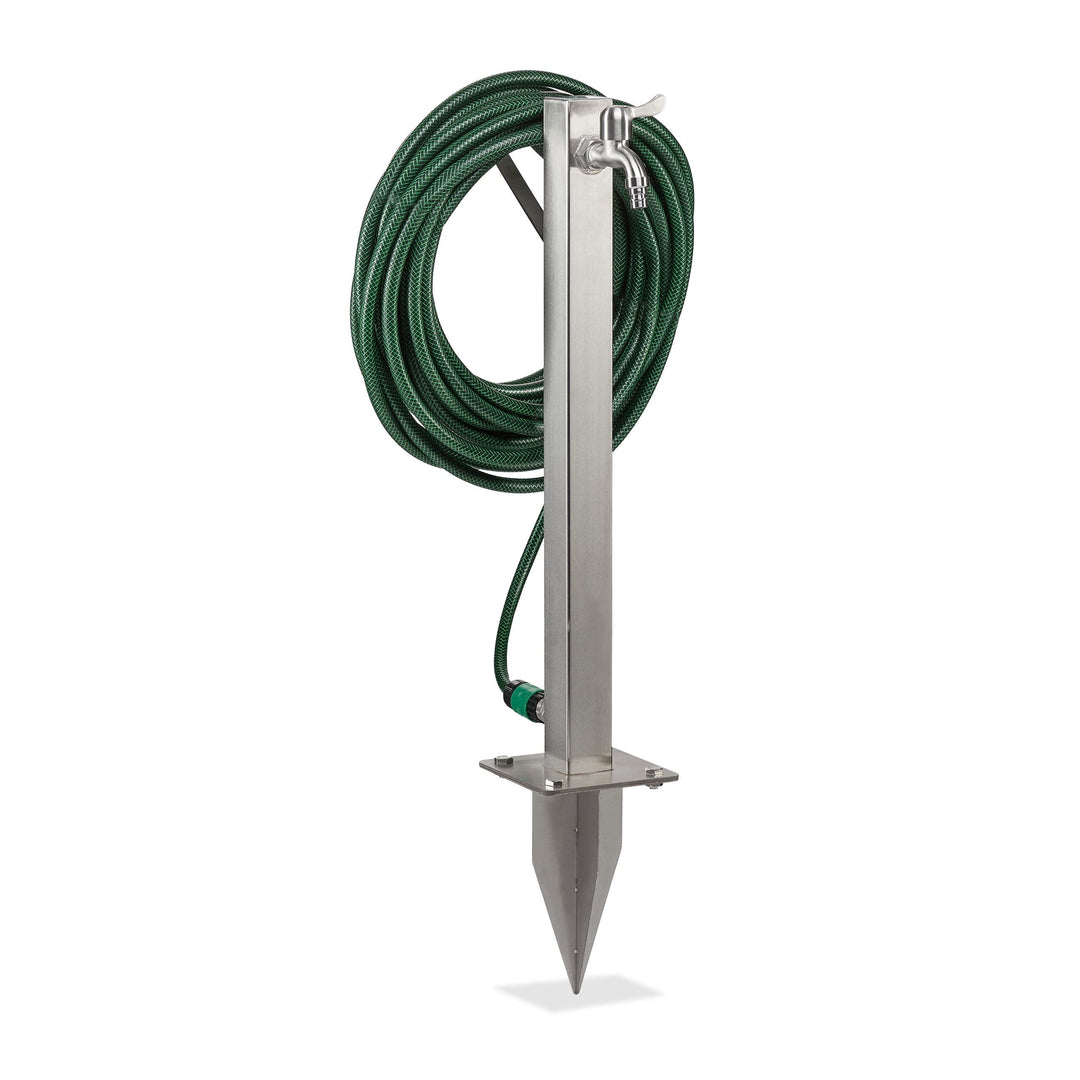 Relaxdays Wasserzapfstelle, mit Erdspiess & Schlauchhalter, HBT 66x30x15 cm, Garten Wassersäule, eck