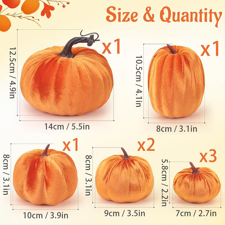 Gresorth 8 Stück Sortiert Gefälscht Handgefertigt Orange Samt Kürbisse Künstlich Herbsternte Hallowe