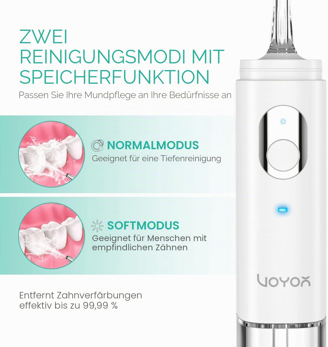 VOYOR Mini-Munddusche Kabellos Tragbar Wasserflosser Wiederaufladbar und IPX7 wasserdicht Plaque-Ent