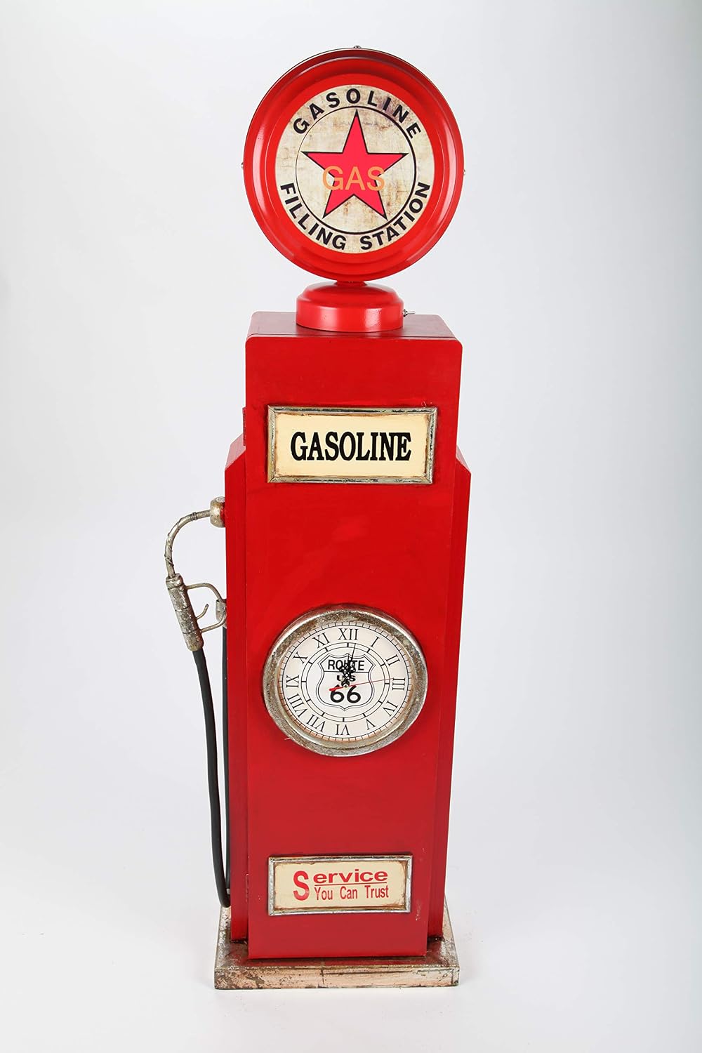 Design-Schrank Zapfsäule mit Uhr und Licht, Retro, rot, 110cm