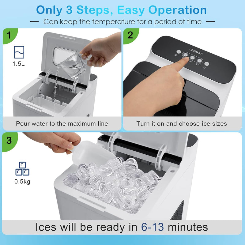 RELAX4LIFE Eiswürfelmaschine Tragbar, Eiswürfelbereiter 9 Eiswürfel in 6-13 min, 15 kg/24H, 1,5 L Wa
