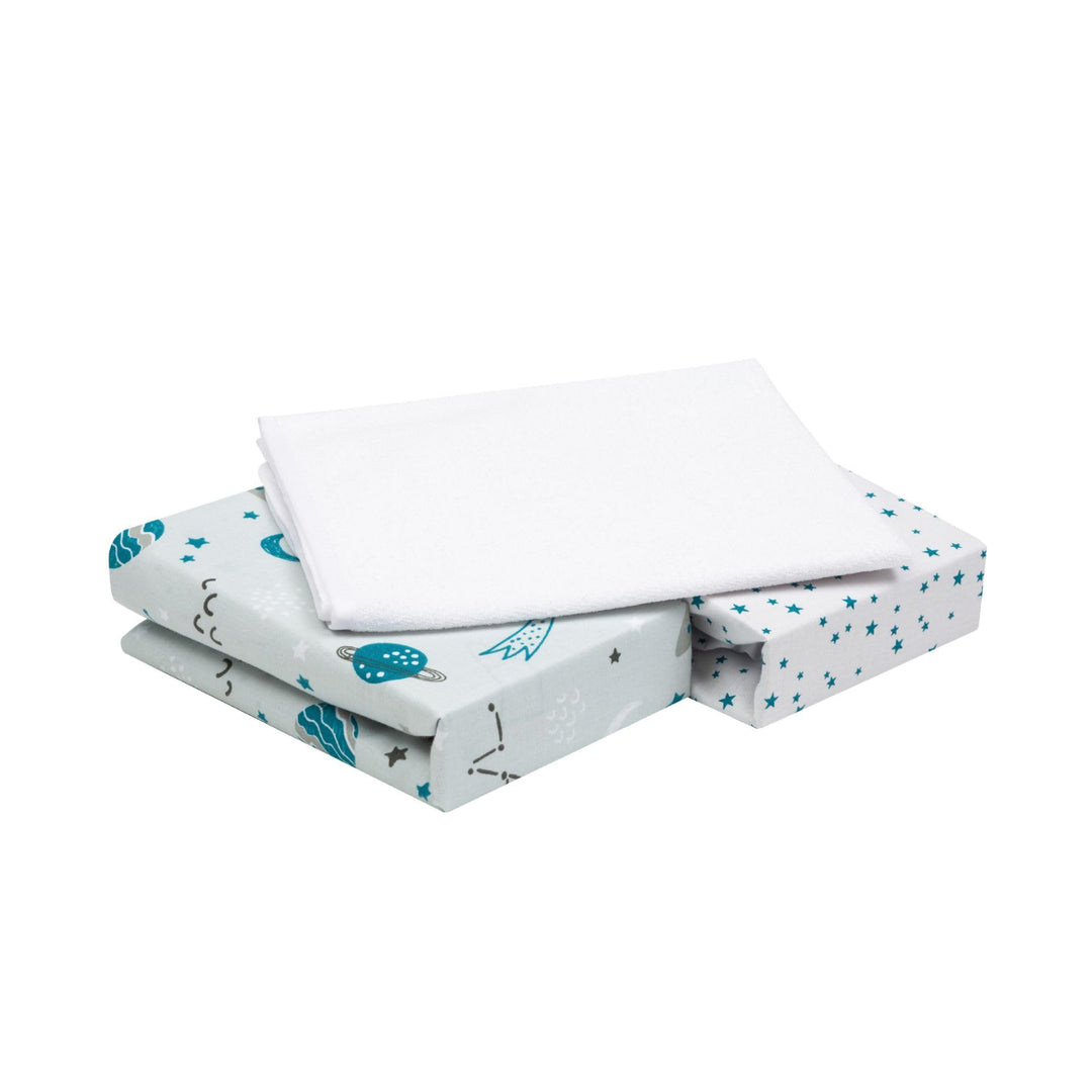 FlyIdeas Spannbettlaken 60x120 cm fur Babybett, 3 STK. - 100% Reine und Sanft Baumwolle - 2 Spannbet