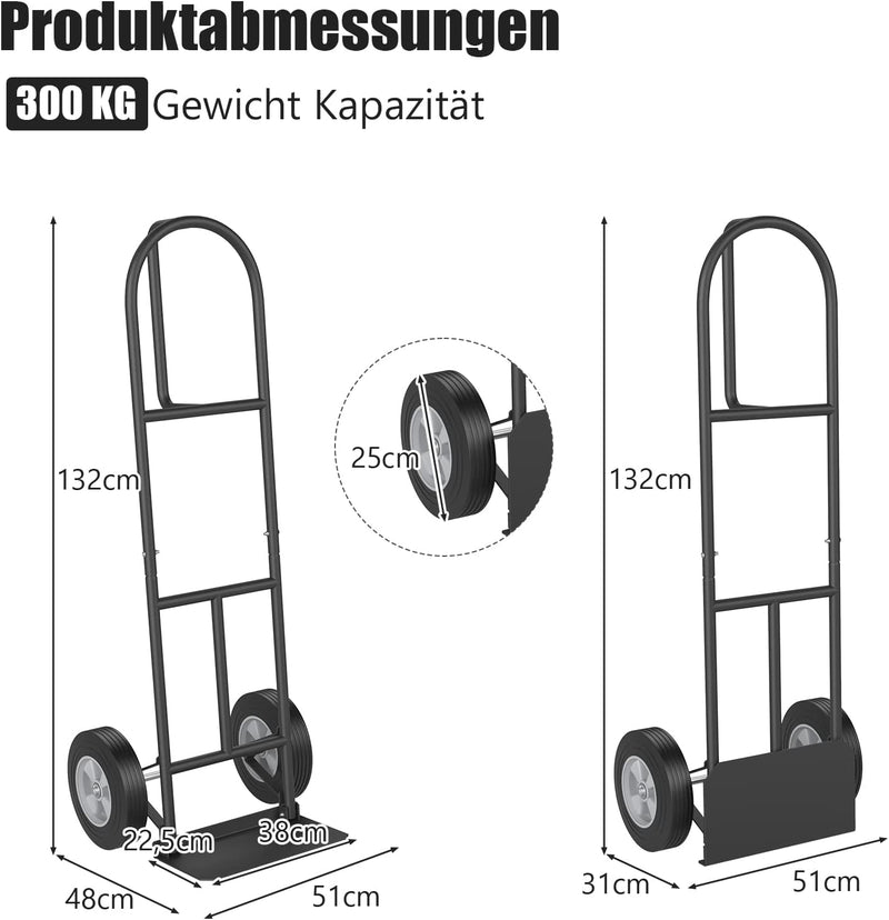 COSTWAY Sackkarre mit P-Griff, belastbar bis 300 kg, Metall Stapelkarre Schwerlast, Transportkarre m