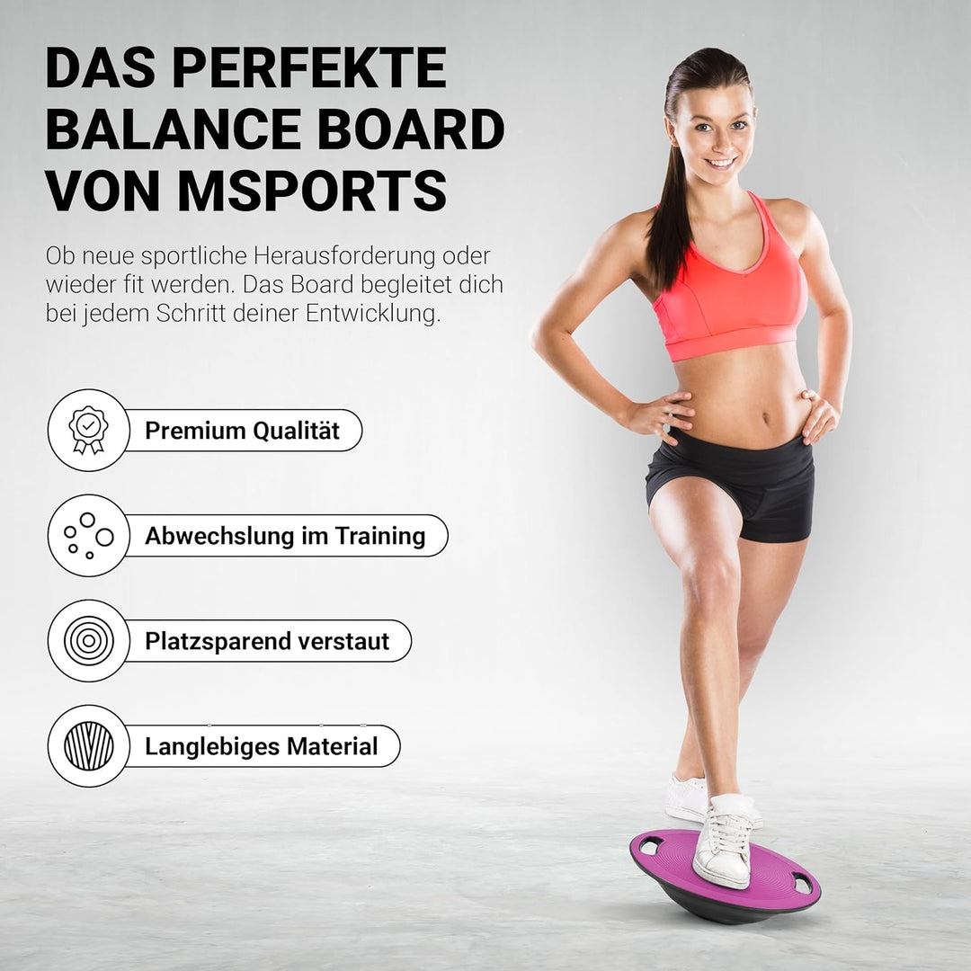 MSPORTS Balance Board Premium 40 cm Durchmesser inkl. Übungsposter und Work Out App GRATIS - Therapi