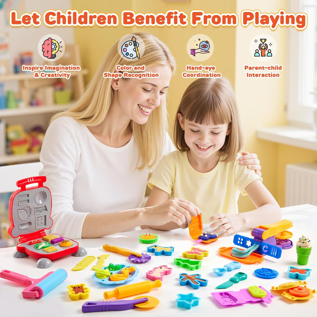 Knetwerkzeug für Kinder, 50 Stück Knete Zubehör Set mit Hamburger Brater Knete Ausstechformen Extrud