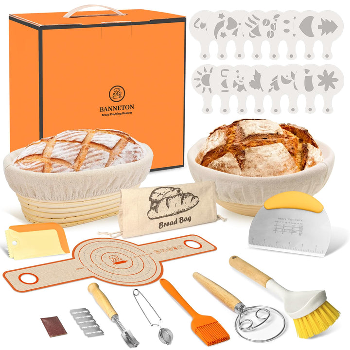 Gärkörbchen Set Sauerteig für Zum Brotbacken: Gärkorb Rund 23 cm Oval 25 cm Brot Backen Zubehör Set