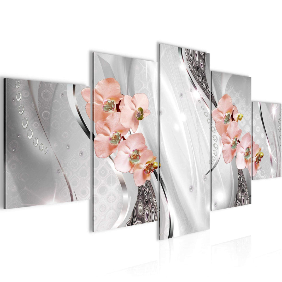 Runa Art Wandbilder Blumen Orchidee 5 Teilig Bild auf Vlies Leinwand Deko Wohnzimmer Abstrakt Grau R