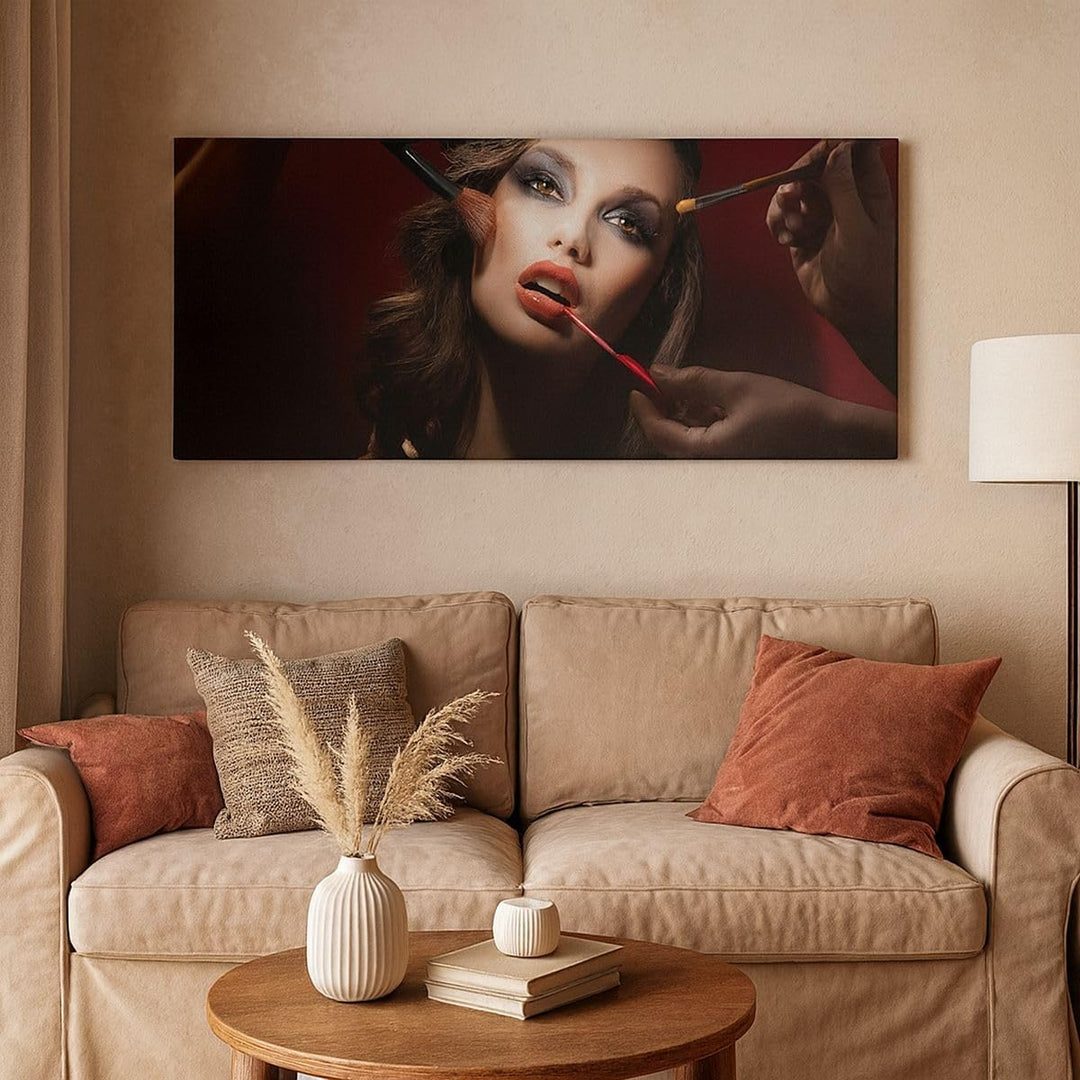 Wandbilder Dekoration Wohnzimmer Frau Make-up schön Panorama Bilder auf Leinwand 120x50cm Leinwandbi