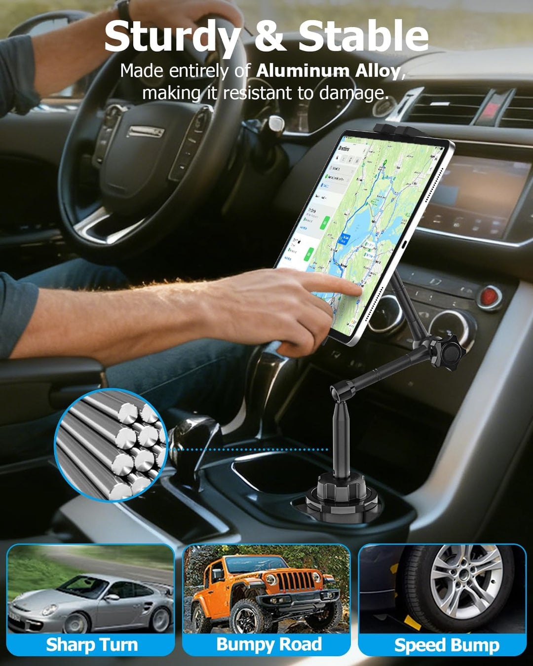 Flexibel Tablet Halterung Getränkehalter Auto [Aluminium Verstellbarer Magic Arm] KFZ LWK Wohnmobil