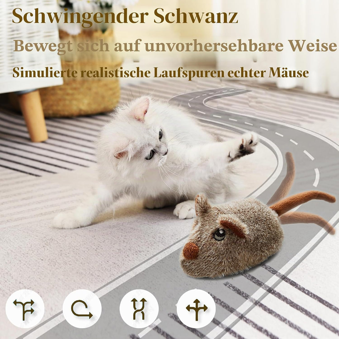 Vealind Katzenspielzeug Wiederaufladbare Maus mit Wackelschwanz, lebensechtes Quietschen Zwitschern
