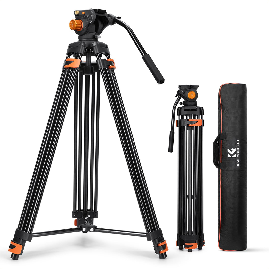 K&F CONCEPT 202cm Videostativ mit Fluidkopf, Robustes Kamerastativ aus Aluminiumlegierung mit Schnel