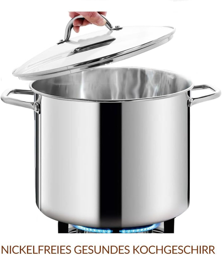 HOMICHEF Grosser Suppentopf aus nickelfreiem Edelstahl (29 cm, 15,1 L) – Hochglanzpolierter Suppento