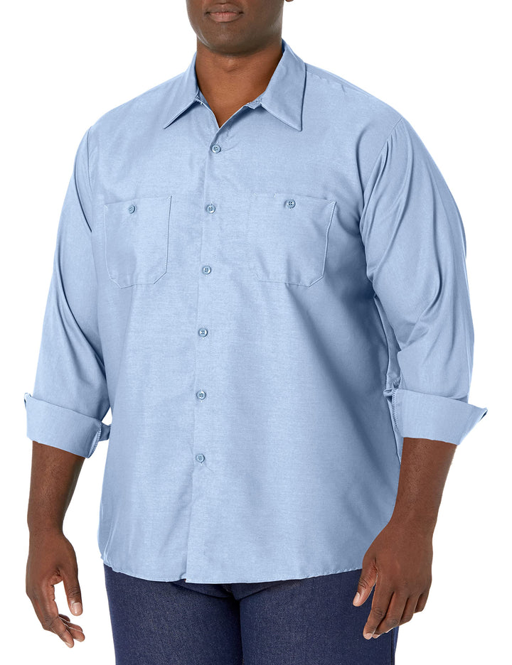Red Kap Herren Performance Tech Langarmshirt Arbeitshemd mit Knopfleiste (1er Pack) L Hellblau, L He