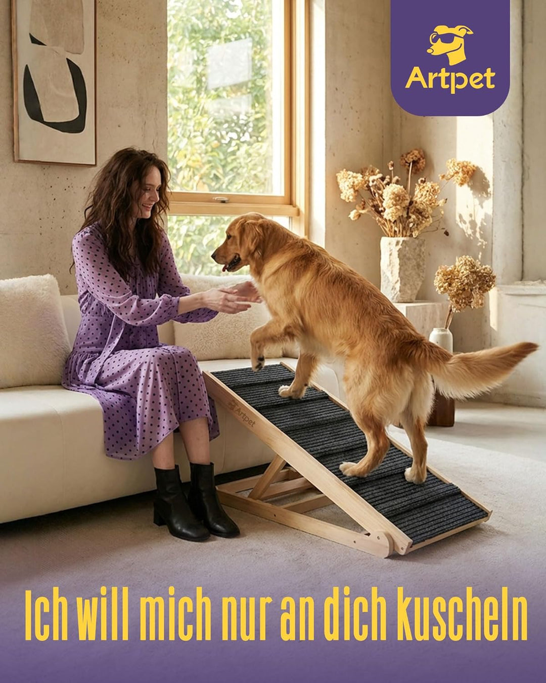 Hunderampe für Sofa Bett Klappbar Rampe für grosse Hunde Katzen Einstellbar 34-60 cm, bis zu 90 kg I