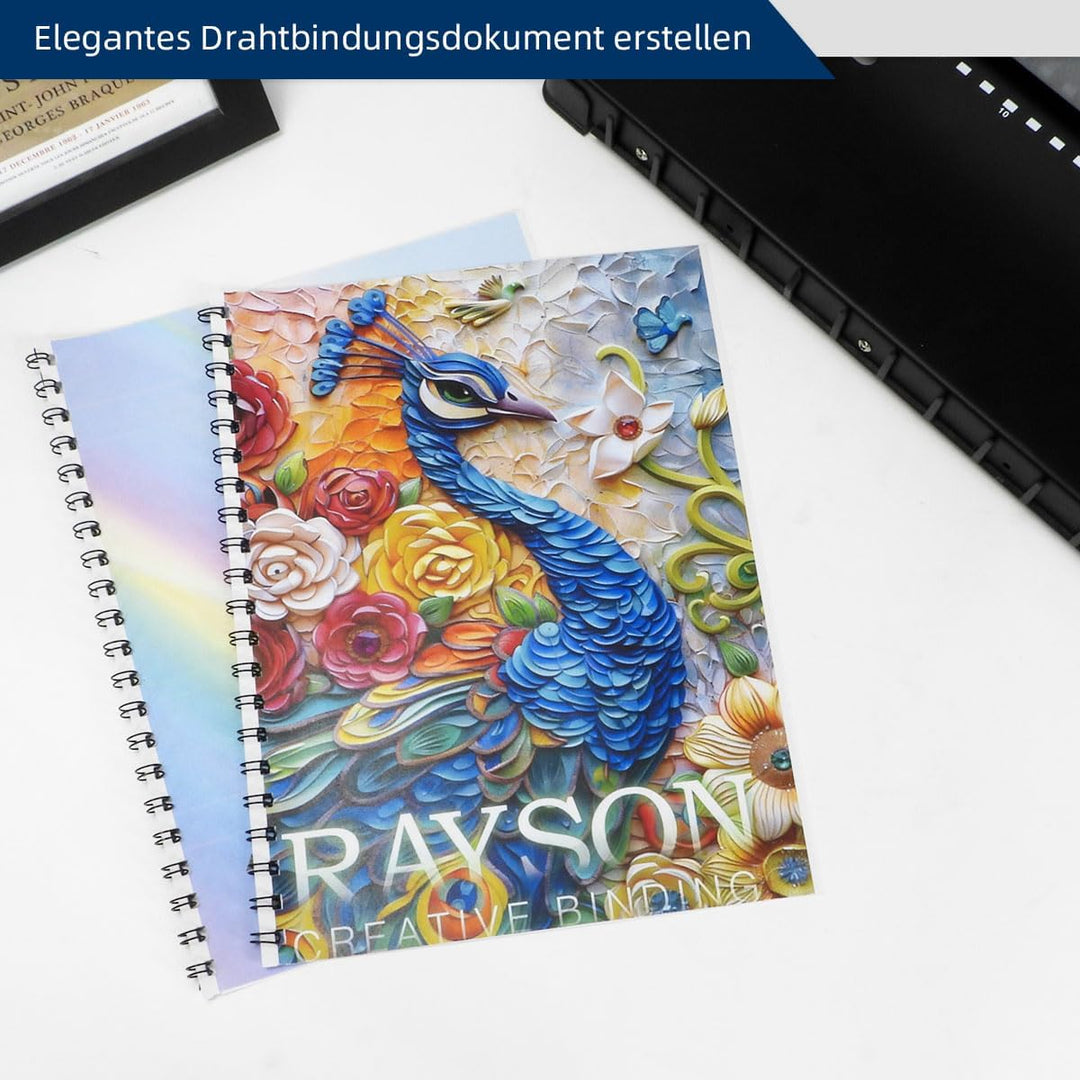 RAYSON Drahtbindemaschine, 2:1 Teilung, 23 Löcher, 200 Blatt Bindekapazität, 12 Blatt Stanzkapazität
