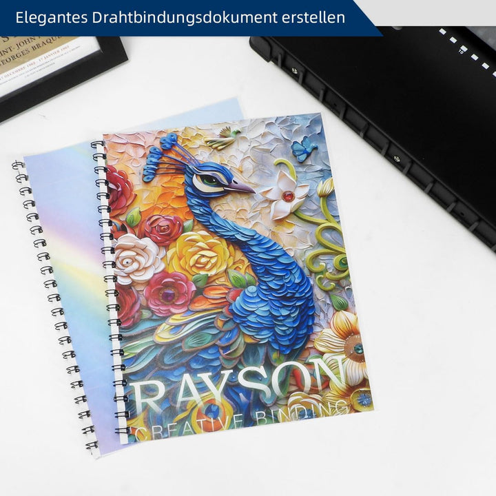 RAYSON Drahtbindemaschine, 2:1 Teilung, 23 Löcher, 200 Blatt Bindekapazität, 12 Blatt Stanzkapazität