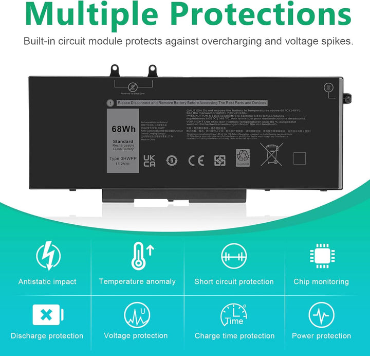 ASUNCELL 15.2V/68Wh 3HWPP 10X1J Laptop Akku für Dell Latitude 14 5401 5411 15 5501 5511 Precision 35