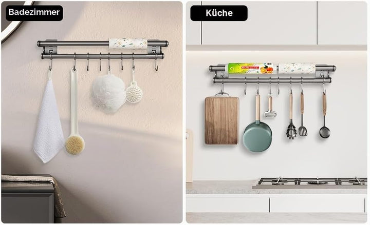 Hakenleiste Küche ohne Bohren mit 8 Haken | Küchenutensilienhalter, Küchenleiste, Küchen Organizer,