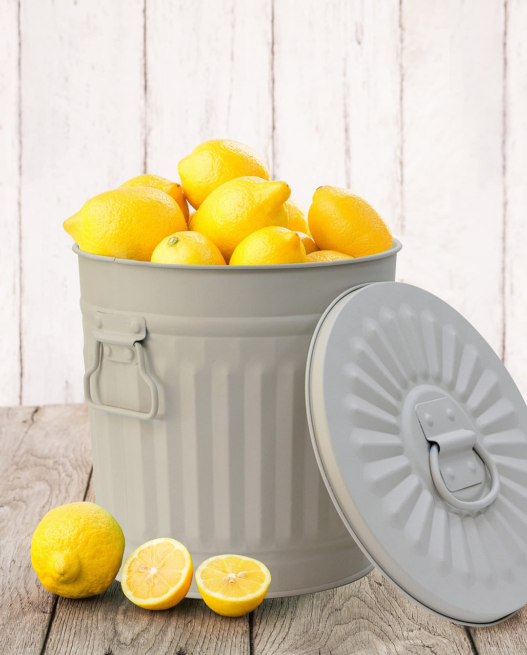 Jinfa Retrodesign Mülleimer mit Deckel | Grau | Ø Höhe 21,5 cm, 7 Liter 1 Stück - 7 Liter - Ø21,5cm