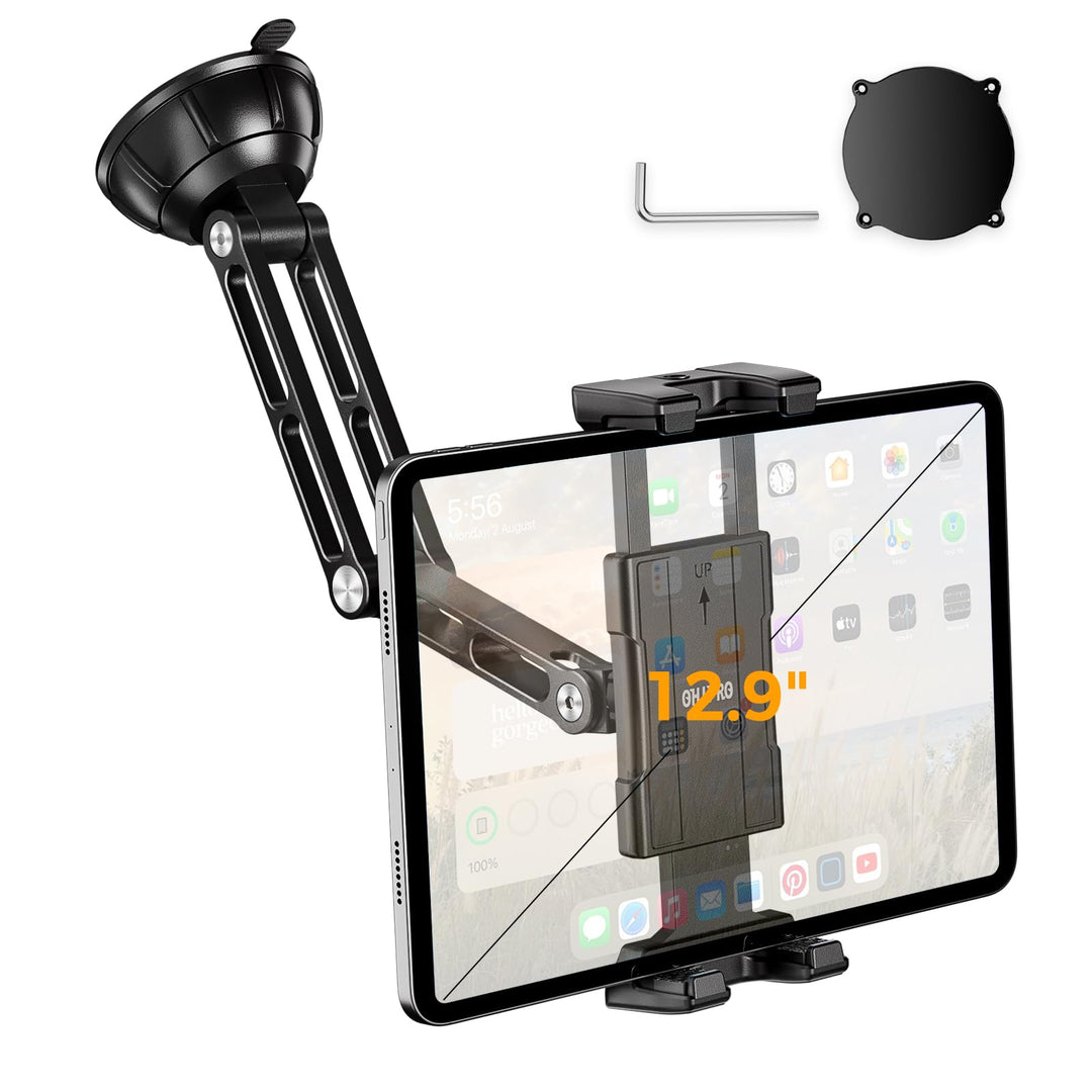 OHLPRO Tablet Halterung Auto Vorne aus Aluminium, iPad Autohalterung Saugnapf für Windschutzsche und