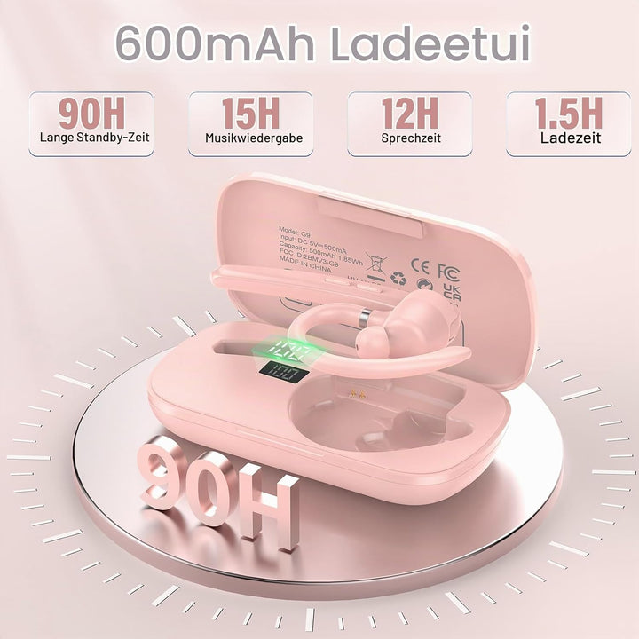 Bluetooth Headset V5.3 mit AptX, 90 Std Zwei-Geräte-Verbindung &amp; Mute Rosa | Wireless Freisprech Tel