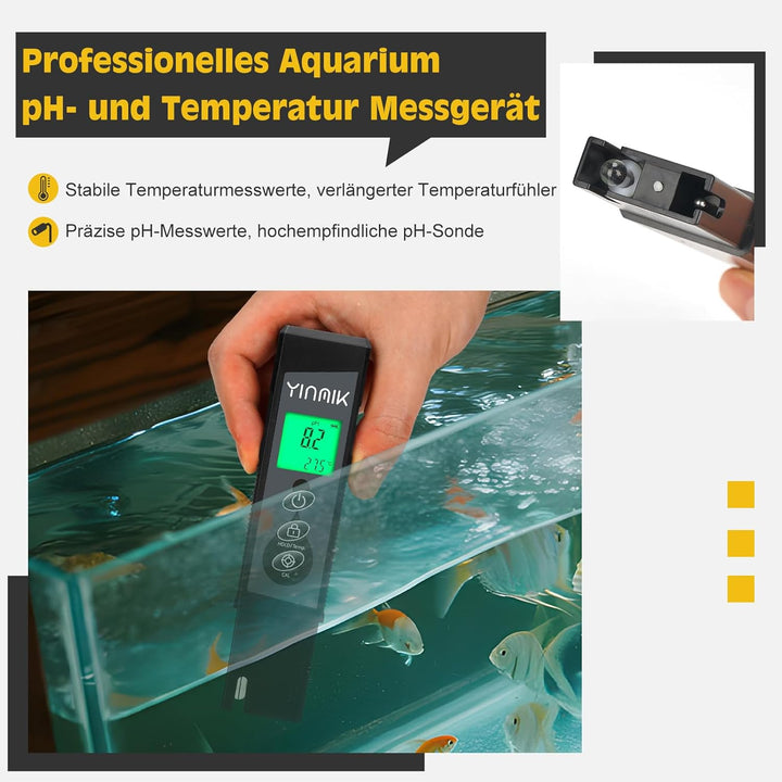 pH Messgerät Wasser, pH Wert Messer, YINMIK pH Tester, Digitaler pH Monitor mit Farbdisplay, Pool pH
