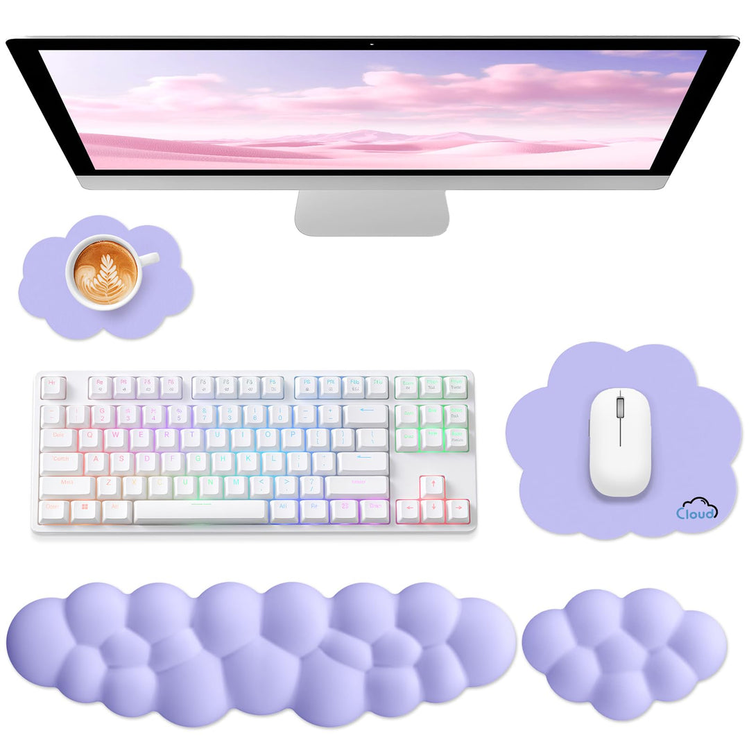 Sushret Memory‑Schaum Cloud Handballenauflage Tastatur‑Set, 4‑in‑1: Ergonomische Tastatur Handballen